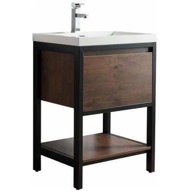 China Eco - Friendly Hotel Bathroom Furniture Rosewood Vanity With Black Frame for sale