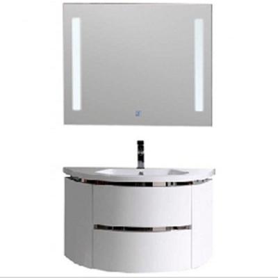 China Environmental Friendly PVC Curved Bathroom Vanity Cabinets With Led Mirror for sale