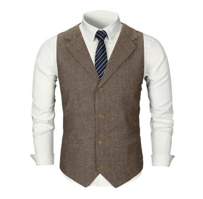 China Custom Made Men's Fashion Solid Color Wool Polyester Wedding Vest Waistcoat Anti-Shrink For Men for sale