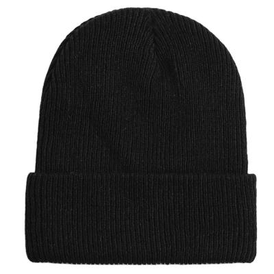 China COMMON Logo Design Light Weight Double Layer Ribbon Customized Soft Acrylic Spandex Knitted Warm Solid Multi Color Cuffed Winter Beanie for sale