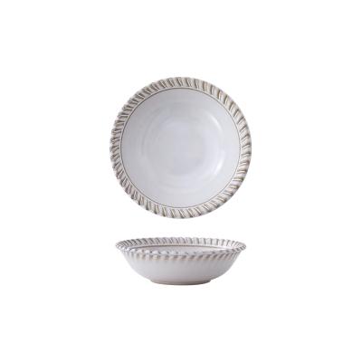 China wholesale viable 6 inch round shape rim ceramic embossed kitchen salad bowl for sale