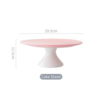 China Sustainable Nordic Style Round Matte Pink Ceramic Cake Stand Wedding for sale