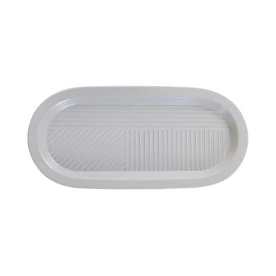 China Viable Popular Design Stripe Surface 13 Inch Large Matte Gray Ceramic Cake Tray for sale