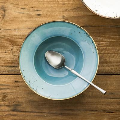 China High Quality Sustainable Light Blue Porcelain Hat Shape Design Ceramic Deep Dining Dish for sale