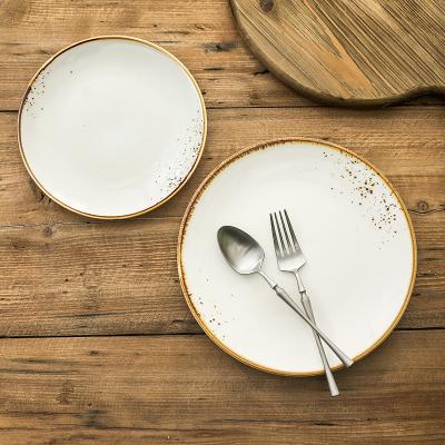 China Flawless Gold Rim Shallow Dinner Plates Viable Simplicity Customization Sets for sale