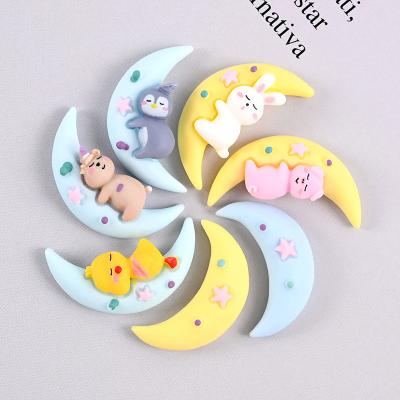 China Cute China Phone Case Making Craft Diy Accessories Decorative Moon With Bear Duck Resin Flatback Pig Rabbit Cabochon for sale