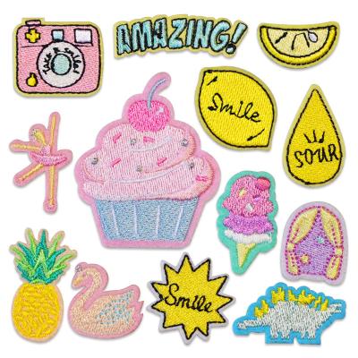 China 3D Embroidered Self Adhesive Label Stickers Fruit Cake Snacks Fabric Stickers Embroidered Cloth Patches Sewing Stickers for sale