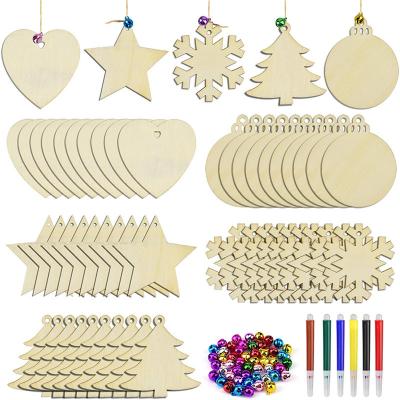 China Europe Christmas Wooden Ornaments Open Natural Wood Slices For Kids DIY Holiday Festival Christmas Tree Pendant for sale