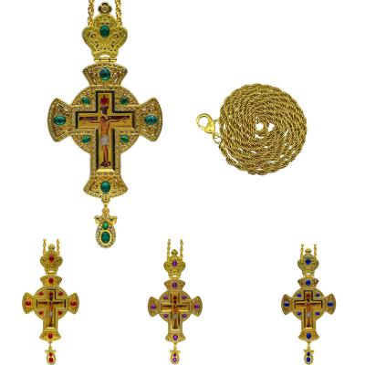 China Other Jesus Cross Jewelry Religious Pastor Crucifix Pendants Rhinestones Cross Gold Orthodox Chain Pectoral for sale