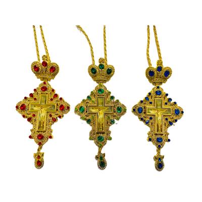 China The Other Orthodox Priests Pectoral Cross With 1.2M Chain And Stone Gold Planting Nexklece for sale