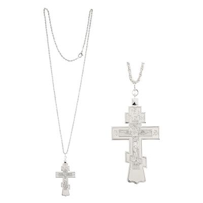 China Other Catholic Religious Jewelry Priest Pendants Orthodox Cross Pectoral Chain Necklace With 1.2 M Chain Silver Planting for sale