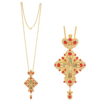 China The Other Orthodox Priests Pectoral Cross With 1.2M Chain And Stone Gold Planting Nexklece Orthodox Processional Cross for sale