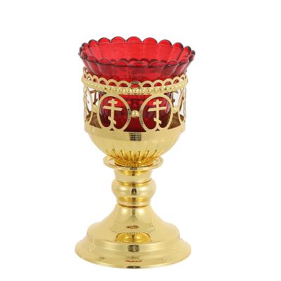 China Other Orthodox Vigil Cross Lamp Style Orthodox Metal Table Enamel And Glass Candles For Churcu Gold Planting for sale