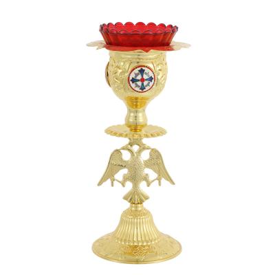 China Other Orthodox Candles For Church With Icon Oil Lamp Red Glass Standing Gold Planting A Square for sale