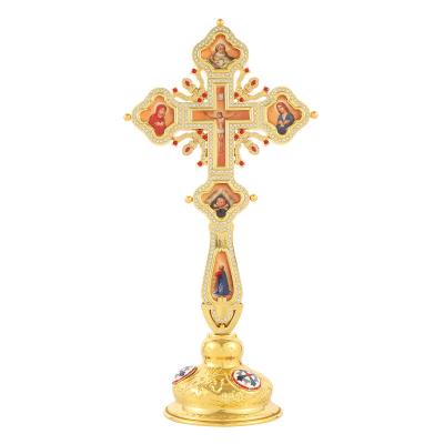 China Other Alloy Crystal For Church Prayer Gold Plated Pectoral With Gift Box Religious Ceremony Hand Orthodox Cross for sale