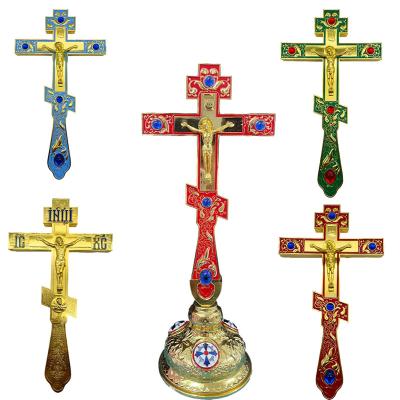 China Other Orthodox Church Supplies Decoration Religious Hanging Cross To Bless Gold Planting With Stand for sale