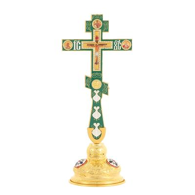 China Other Orthodox Church Supplies Cross Decoration Religious Hanging Cross To Bless Gold Planting With Stand for sale