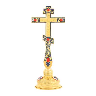 China Other Orthodox Church Supplies Decoration Religious Hanging Cross To Bless Gold Planting With Stand for sale