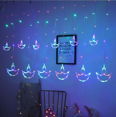 China Christmas String Fairy Curtain Diya Boat Row Lights With 8 Ramadan in Light Hot Sale Christmas Diwali Decoration Lights Window Diwali Anchor for sale