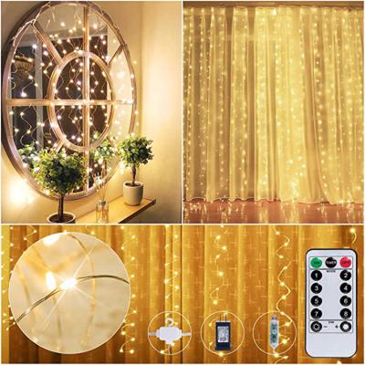 China Curtain Light 3m*3m Star Safety Moon Fairy Copper Colorful Curtain Lights Led Hoilday Weather Copper Wire Curtain String Light With Remote Control for sale