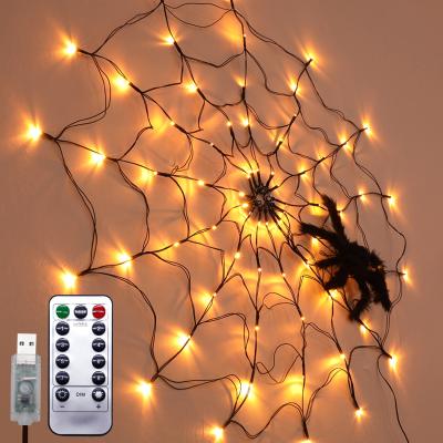 China New Eco-friendly Fashion 60 LED Purple Spider Net Lights Halloween Decoration LED Net Mesh Light for sale