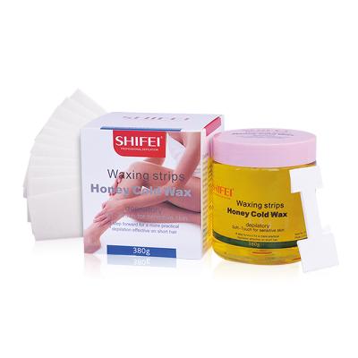 China 2020 Popular Wholesale Ready Home Use Shifei Strip Of Hair Removal 380g Honey Cold Wax In Paper Box for sale