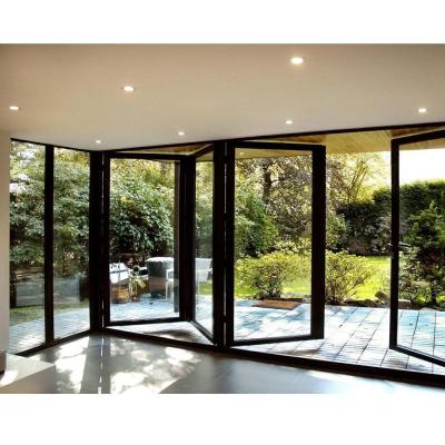 China Double Triple Glass Aluminum Folding Door Sound Insulation Indoor Folding Glass Doors for sale