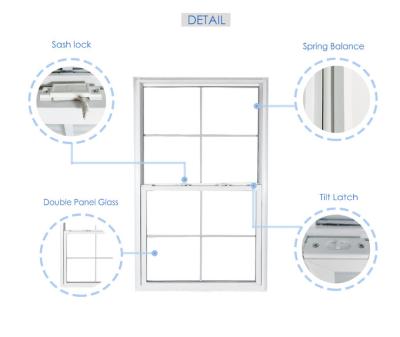 China Customized UPVC Single Hung Double Hung Windows With Double Tempered Glass for sale