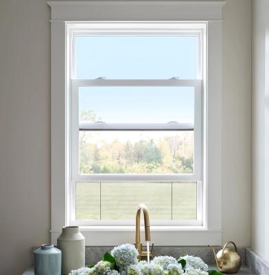 China White UPVC Single Hung Vinyl Replacement Windows With Mosquito Net American Style for sale