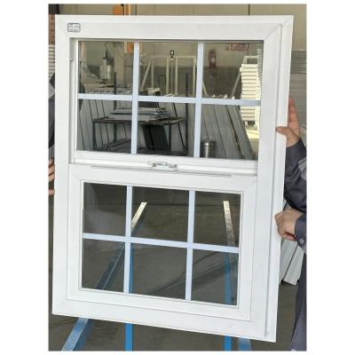 China UPVC Einfach aufgehängte Vinylfenster Schalldicht doppelte vertikale Gleitfenster zu verkaufen