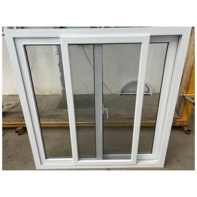 China Double Sliding Mesh Flush Sash PVC Sliding Window Clear Tempered Glass Window for sale