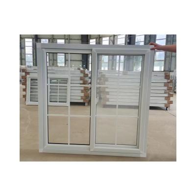 China 80mm Einzel PVC-Rutschenfenster Einzelglas gehärtetes Glas Weiß UPVC mit Moskitonetz zu verkaufen