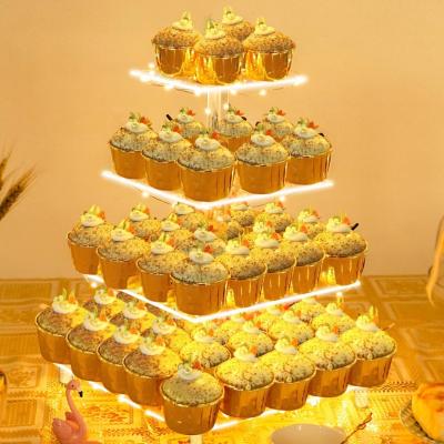 China Wedding Anniversary Cupcake/Birthday Tea Tool/Afternoon Party Decor 4 Tier Acrylic Decorative Stands Stand Up Set Wedding Cake Stand With LED for sale