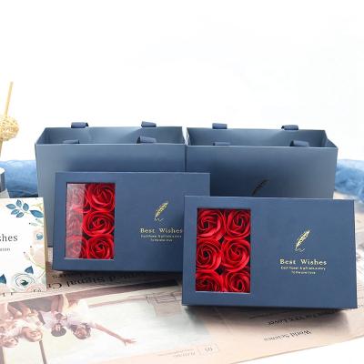 China Rose+Paper Ourwarm Caja Para San Valentin 6 PCs Preserved Red Flowers Rose Heart Valentine Day Gift Set For Girl for sale