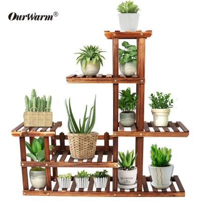 China OurWarm Adjustable Outdoor Modern Flower Rack Design Wood Pot Display Mid Century Modern Shelves Rack Indoor Flower Plant Rack for sale