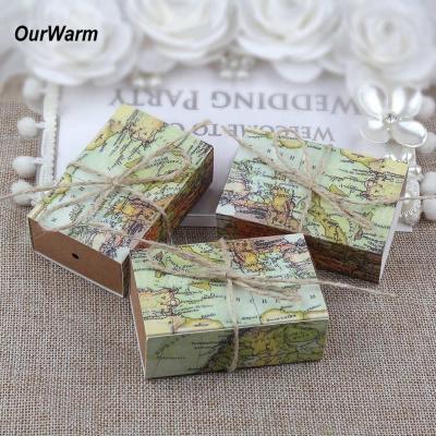 China OurWarm 10pcs Recyclable Travel Wedding Mini Map Paper Packaging Candy Themed Box for sale