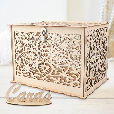 China Wedding DIY Wedding Gift Voucher Box Creative Wooden Piggy Bank with Lock and Key for sale