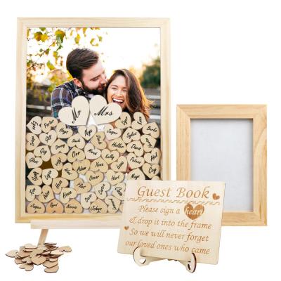 China Wedding Party Photo Frame Design Wedding Guest Book Hot Selling Alternative Drop Top Wooden Frame With Stand for sale