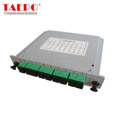 China FTTH Cassette Type Mini FTTH Fiber Optic 1X 8 PLC Splitter With SC/APC Connector for sale