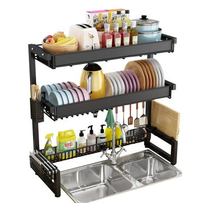 China Viable Wholesale Kitchen Carbon Steel 3 Tier Kitchen Sink Storage Rack Dish Rack Dish Rack Drainer for sale