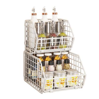 China Multifunctional Metal Wire Laundry Basket Kitchen Fruit Basket 2 Tier Metal Wire Spice Rack Stored for sale