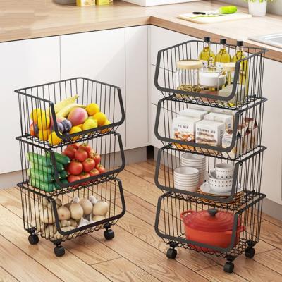 China Sustainable 2-Tier Black Metal Wire Countertop Fruit And Vegetable Storage Basket for sale