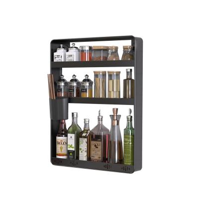 China Wall Mounted Type Kitchen Wall Rack Spice Outlet Sustainable Black Color Plant Rack for sale