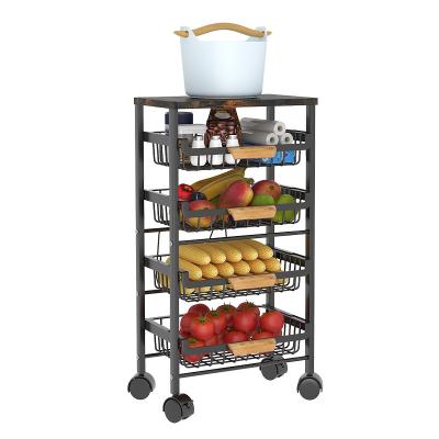 China New Style Metal Wire 5 Tiers Portable Kitchen Drawer Cart Portable Serving Cart With Wood Handle for sale