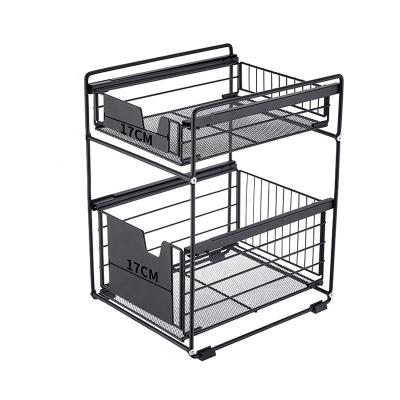 China 2 Layer Metal Wire Kitchen Corner Multifunctional Stocked Shelf Under The Sink Bathroom Storage Rack for sale