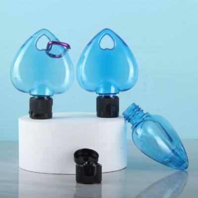 China Agriculture Blue Hook Flip Top Bottle Hanging On Backpack 50ml PETG Travel Sanitizer Hands Free Gel Bottle for sale