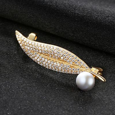 China High-end SILVER Freshwater Romantic Jewelry European OUXI Zircon 925 Pearl Brooch Fashion Trendy Jewelry For Woman for sale