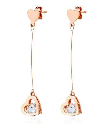 China FASHIONABLE Heart Zircon OUXI Pendant Gold Plated Drop Earrings Beauty Fashion Stainless Steel Titanium Steel Ornament B20248 for sale