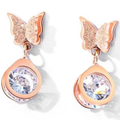 China FASHIONABLE OUXI Frosted Butterfly Zircon Gold Plated Stainless Steel Titanium Beauty Fashion Gift Ornament B20231 for sale