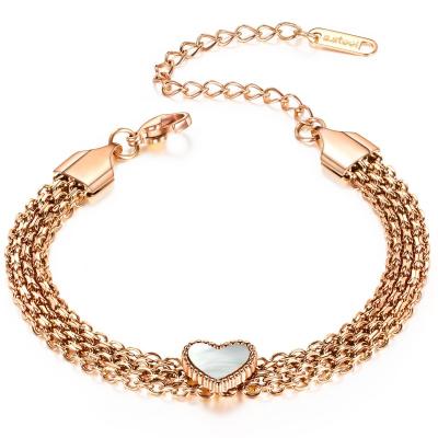 China OUXI FASHIONABLE Fresh Heart Layered Shell Chain Gold Plated Stainless Steel Titanium Bracelet Fashion Party Gift Jewelry Making B50108 for sale